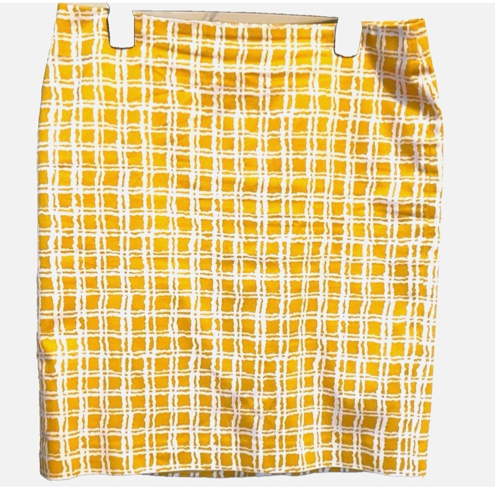 Talbots Petites Pencil Skirt 12P Yellow White Check Career Office Lined Cotton